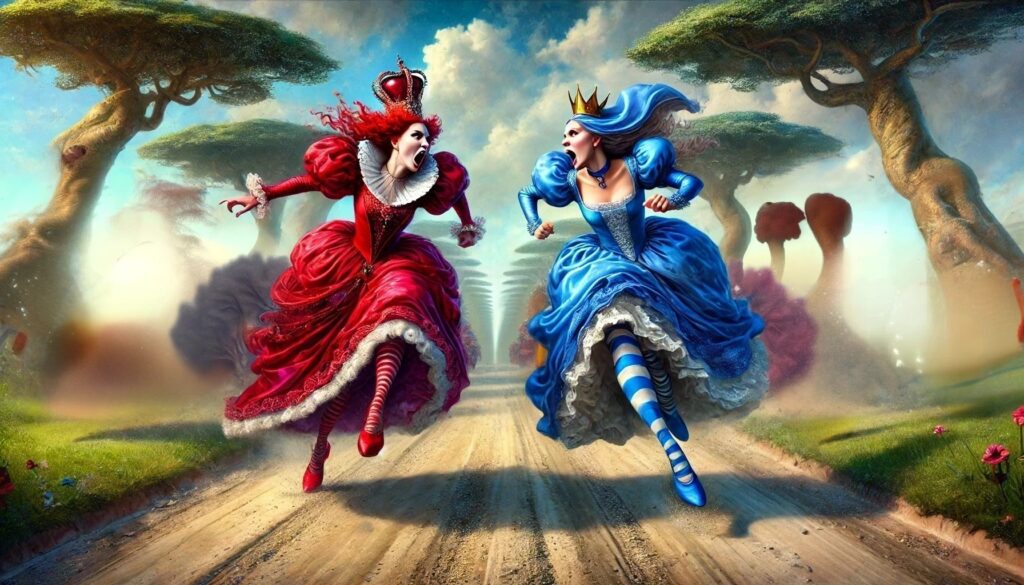 The Red Queen and Blue Queen compete to torment the other's followers.